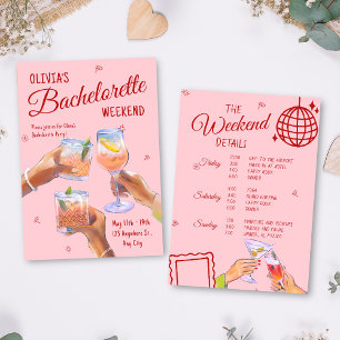 Bride Bachelorette Party Helg Itinerary Rosa Inbjudningar