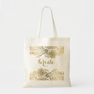 Bride Bag Guld Blommigt Snöre paisley Tygkasse