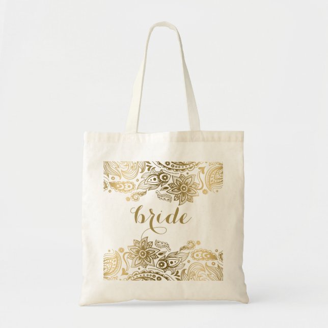 Bride Bag Guld Blommigt Snöre paisley Tygkasse (Framsidan)