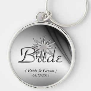 Bride Black and White Anpassningsbar Keychains Rund Silverfärgad Nyckelring