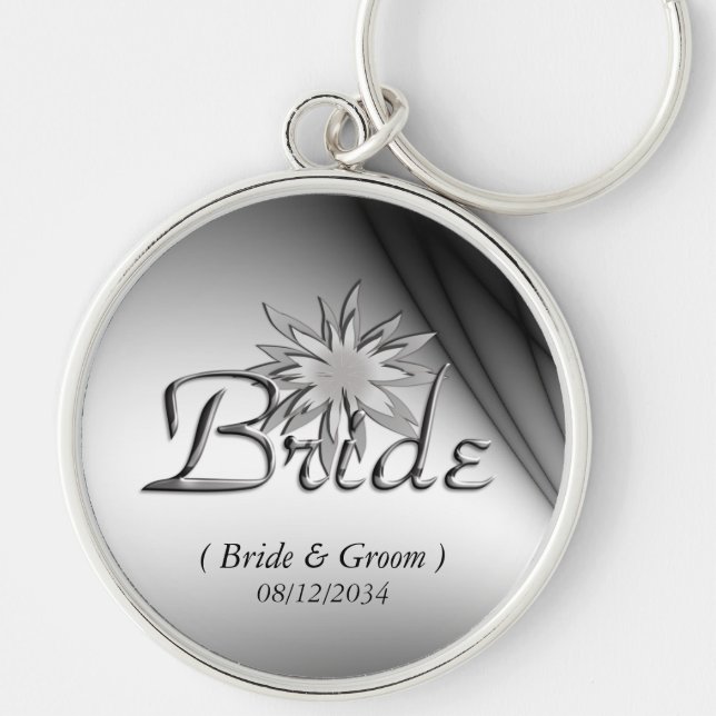 Bride Black and White Anpassningsbar Keychains Rund Silverfärgad Nyckelring (Framsidan)