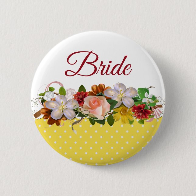 Bride Blommigt Bouquet Bröllop Button Knapp (Framsida)