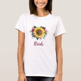 Bride Blommigt Solros Burgundy Ro Bröllop T Shirt