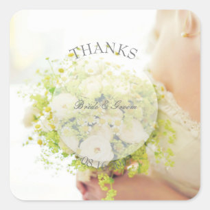 Bride Blommor bouquet editable bröllop - tack Fyrkantigt Klistermärke