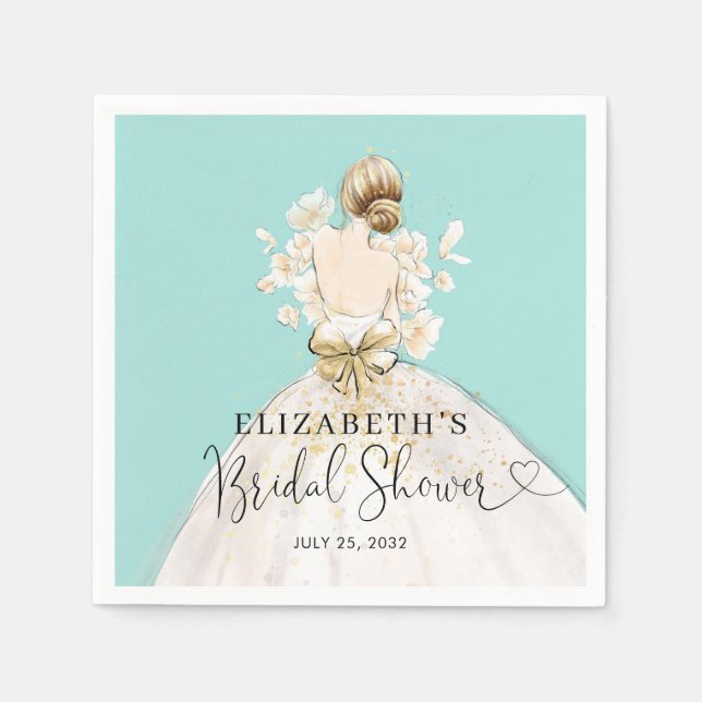 Bride Blonde Dress Blue Guld Blommigt Möhippa Pappersservett (Framsidan)