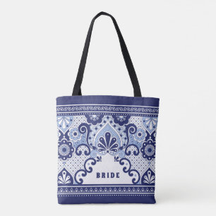 Bride Blue & White Mexican Talavera Tile Tote Bag Tygkasse