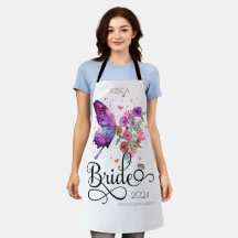Bride boho Blommigt Butterfly Kitchen Gift Apron