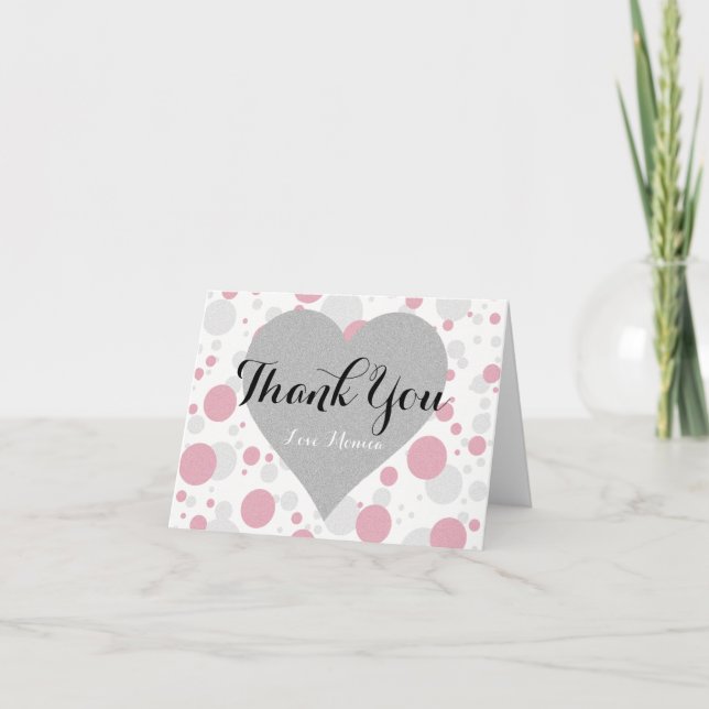 BRIDE & Bridesmaid Silver & Rosa Polka dots Party Tack Kort (Framsida)