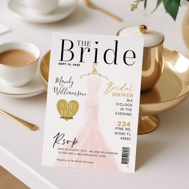 Bride Bröllop Dress Möhippa Magazine Cover I Inbjudningar (Bride Wedding Dress Bridal Shower Magazine Cover I Invitation)