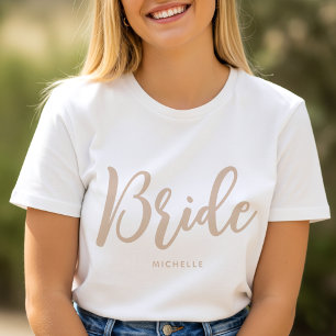 Bride Bröllop Personlig Namn Beige White T Shirt