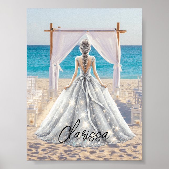 Bride Bröllopsdag Beach Wedding Finare Gown Möhipp Poster (Framsidan)
