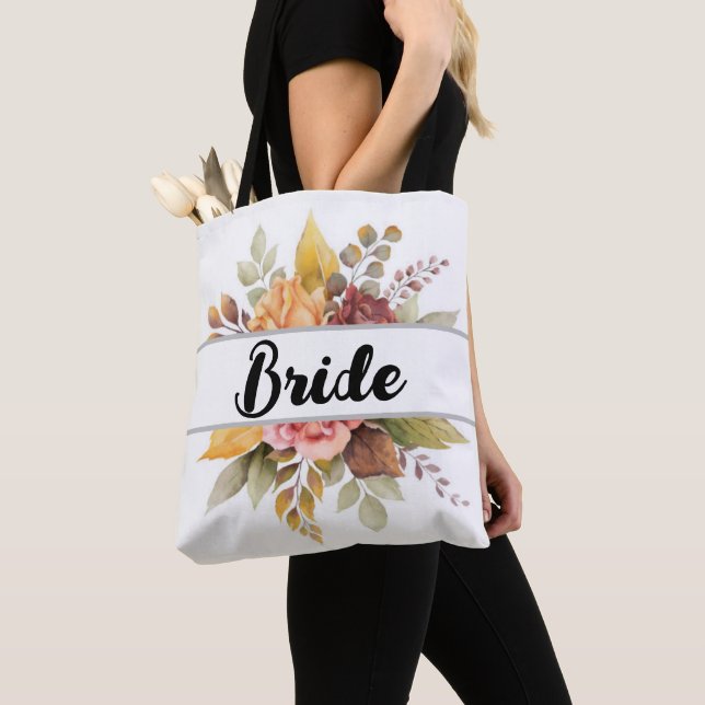 Bride Burgundy Blommigt Text Fall Bröllopet Bag Tygkasse (Närbild)