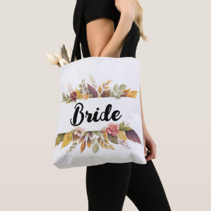 Bride Burgundy Blommigt Text Fall Bröllopet Bag Tygkasse