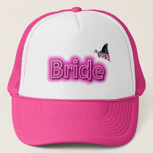 Bride Cap-Shock rosa med fjäril Keps (Framsida)