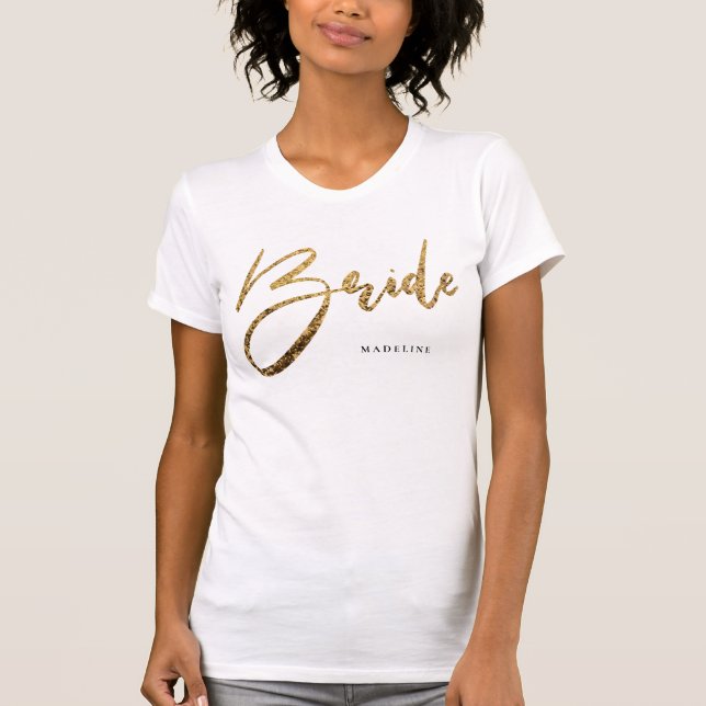 Bride Chic Glitter Personlig Guld T Shirt (Framsida)