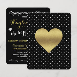 BRIDE & CO Black and Guld Heart & Polka Dot Party Inbjudningar