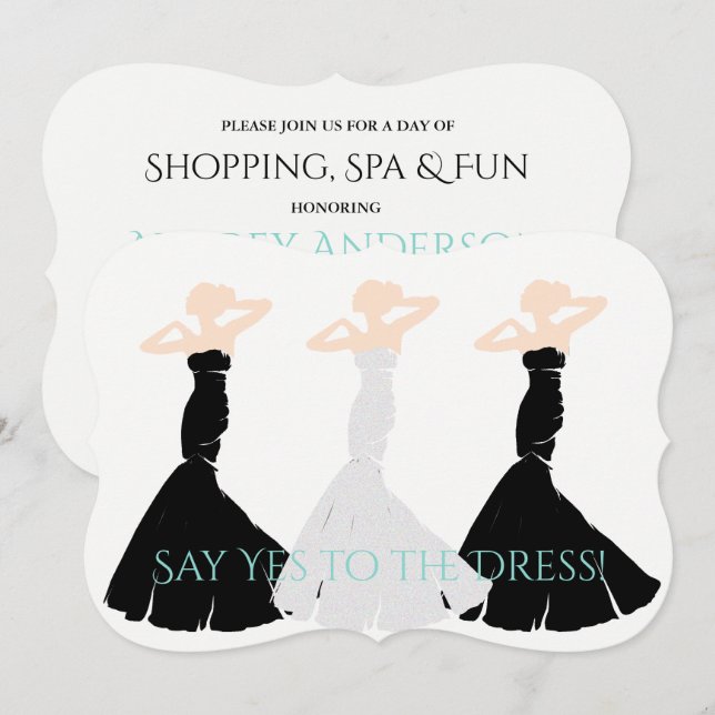 BRIDE & CO Black & White Bridesmaid Shopping Party Inbjudningar (Fram/baksida)