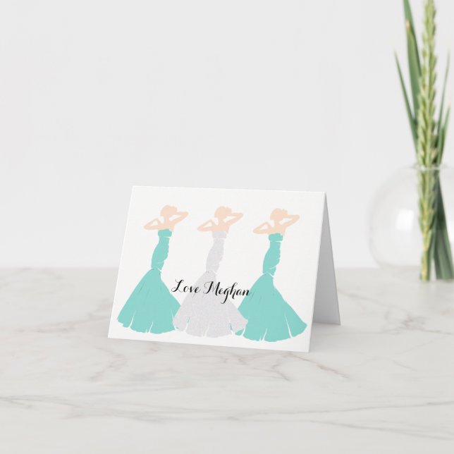 BRIDE & Co Bridesmaids Teal Bröllop Brudens sida Tack Kort (Framsida)