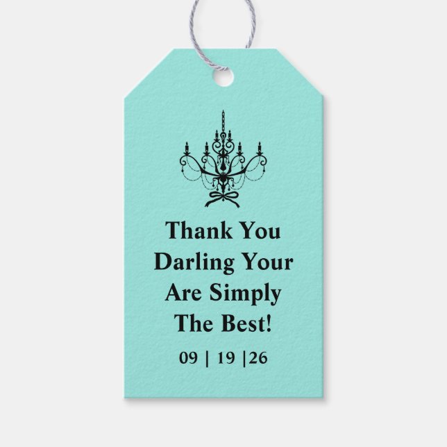 Bride & Co. Bröllopsfest Turkos Tack Presentetikett (Framsidan)