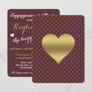 BRIDE CO Burgundy och Guld Heart Polka Dot Party Inbjudningar