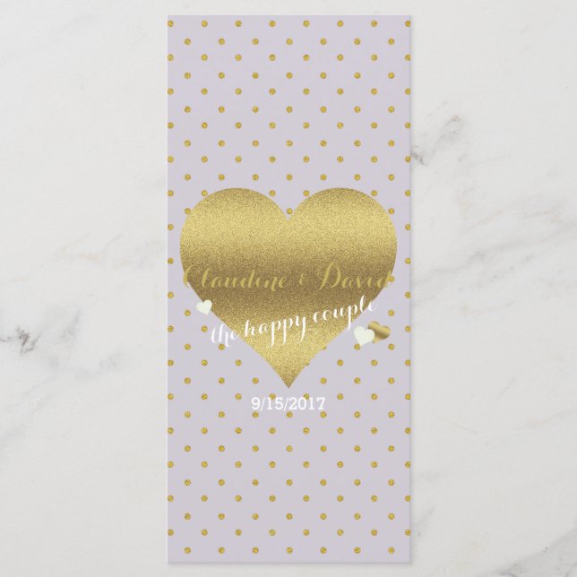 Bride Co Lavender Guld Polka Dot Bröllop Ceremony Program (Framsida)