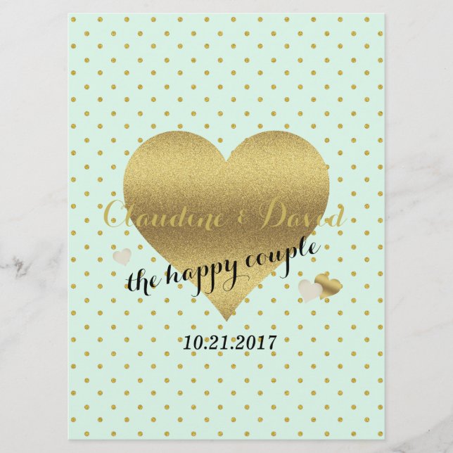 BRIDE CO Mint Guld Polka Dot Elegant bröllop Party Program (Framsida)