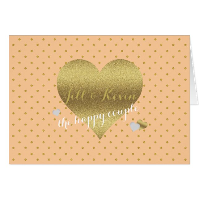 Bride & Co Peach & Guld Heart Personal Party Note OBS Kort (Framsidan Horizontal)