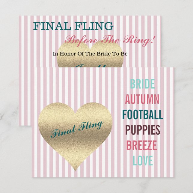 BRIDE CO Rosa Final Fling Shower Tailgate Party Inbjudningar (Fram/baksida)