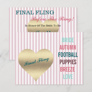 BRIDE CO Rosa Final Fling Shower Tailgate Party Inbjudningar