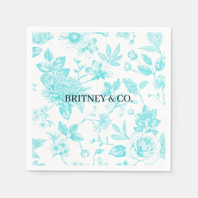 Bride & Co. Teal Blommig Toile Personlig Pappersservett (Framsidan)
