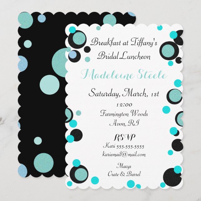 BRIDE & CO Teal Blue Black Polka Dot Party Shower Inbjudningar (Fram/baksida)