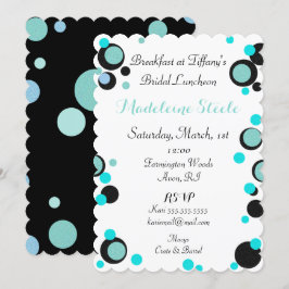 BRIDE & CO Teal Blue Black Polka Dot Party Shower Inbjudningar