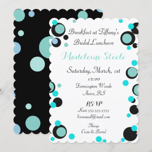 BRIDE & CO Teal Blue Black Polka Dot Party Shower Inbjudningar