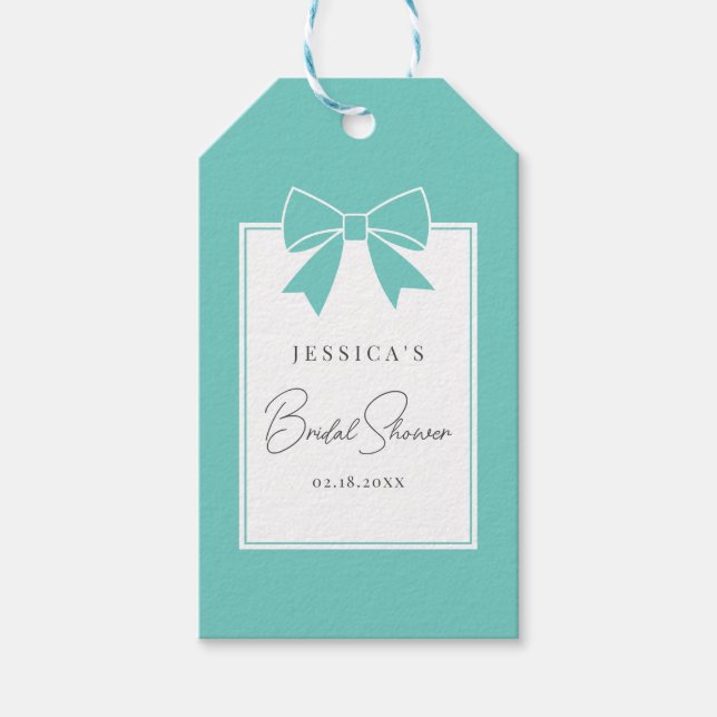 Bride & Co. Teal Blue Bow Möhippa Tack Presentetikett (Framsidan)