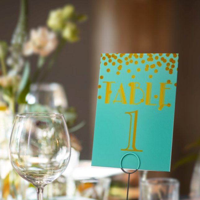 Bride Co Teal Blue och Guld Shower Party Bordsnummer (Skapare uppladdad)