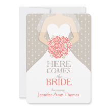 Bride coral bouquet-grafik möhippa inbjudan