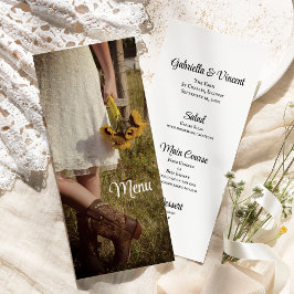 Bride, Cowboy Boots, Sunblommor Ranch Bröllop Menu Meny