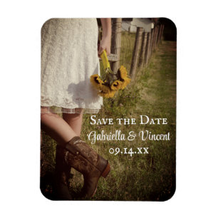 Bride CowboyBoots Sunblomma Bröllop spara datum Magnet