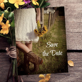 Bride CowboyBoots Sunblomma Bröllop spara datum Meddelande Vykort
