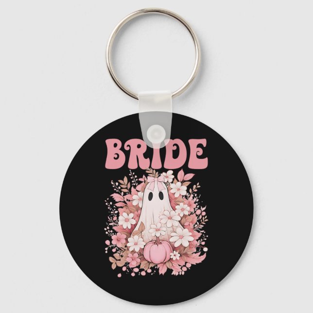 Bride Cute Blommigt Ghost Boo Crew Halloween Bache Nyckelring (Framsida)