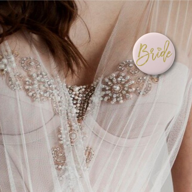 Bride Diamond Chic Guld Push Bröllop Brudens sida Knapp (BRIDE Diamond Gold Brush Script Wedding / Bridal / Bachelorette Party Button @ fatfatin_blue_knot)