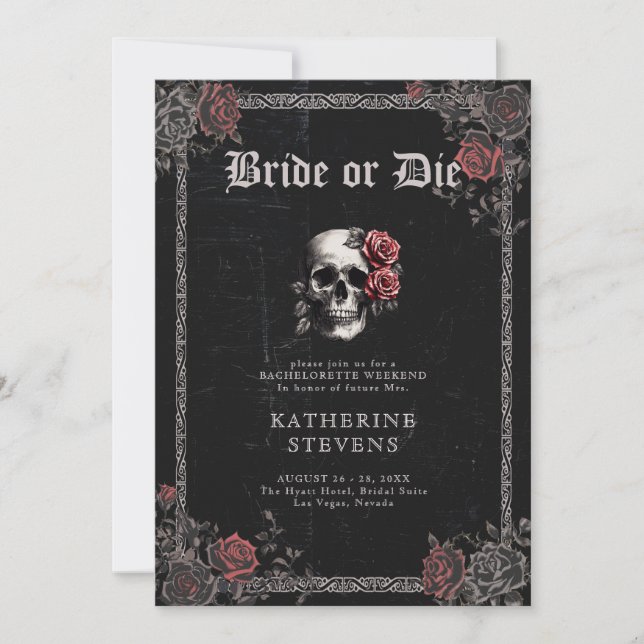 Bride Die Goth Black Bachelorette Party Itinerary Inbjudningar (Framsida)