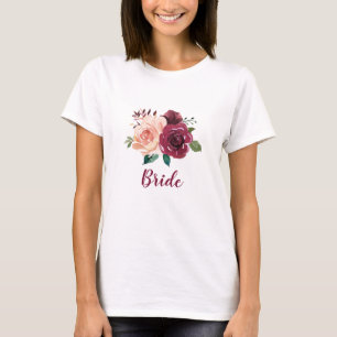 Bride Dusty Ro Burgundy Blommigt Bröllop T Shirt