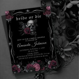 Bride eller Die Burgundy Gothic Skull Bachelorette Inbjudningar