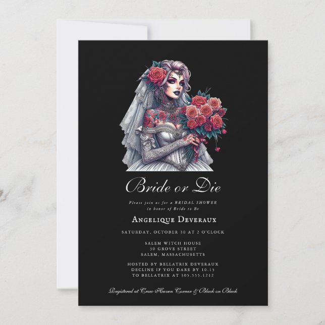 Bride eller Die Elegant Goth Inbjudningskort för m (Framsida)