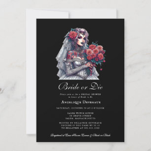 Bride eller Die Elegant Goth Inbjudningskort för m