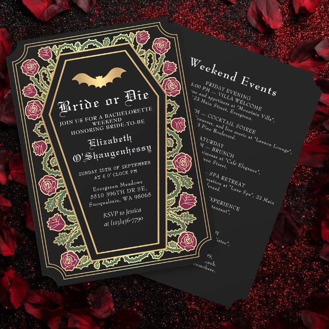 Bride eller Die Gothic Coffin Bachelorette Helg Inbjudningar (Skapare uppladdad)