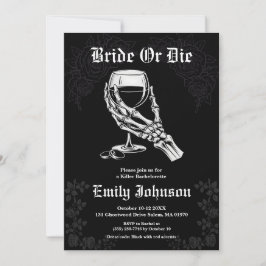 Bride eller Die Gothic Elegant Bachelorette Party Inbjudningar