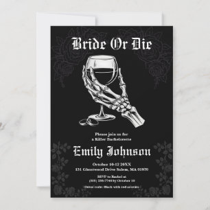 Bride eller Die Gothic Elegant Bachelorette Party Inbjudningar