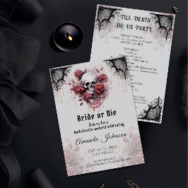 Bride eller Die Gothic Ro Skull Bachelorette Party Inbjudningar